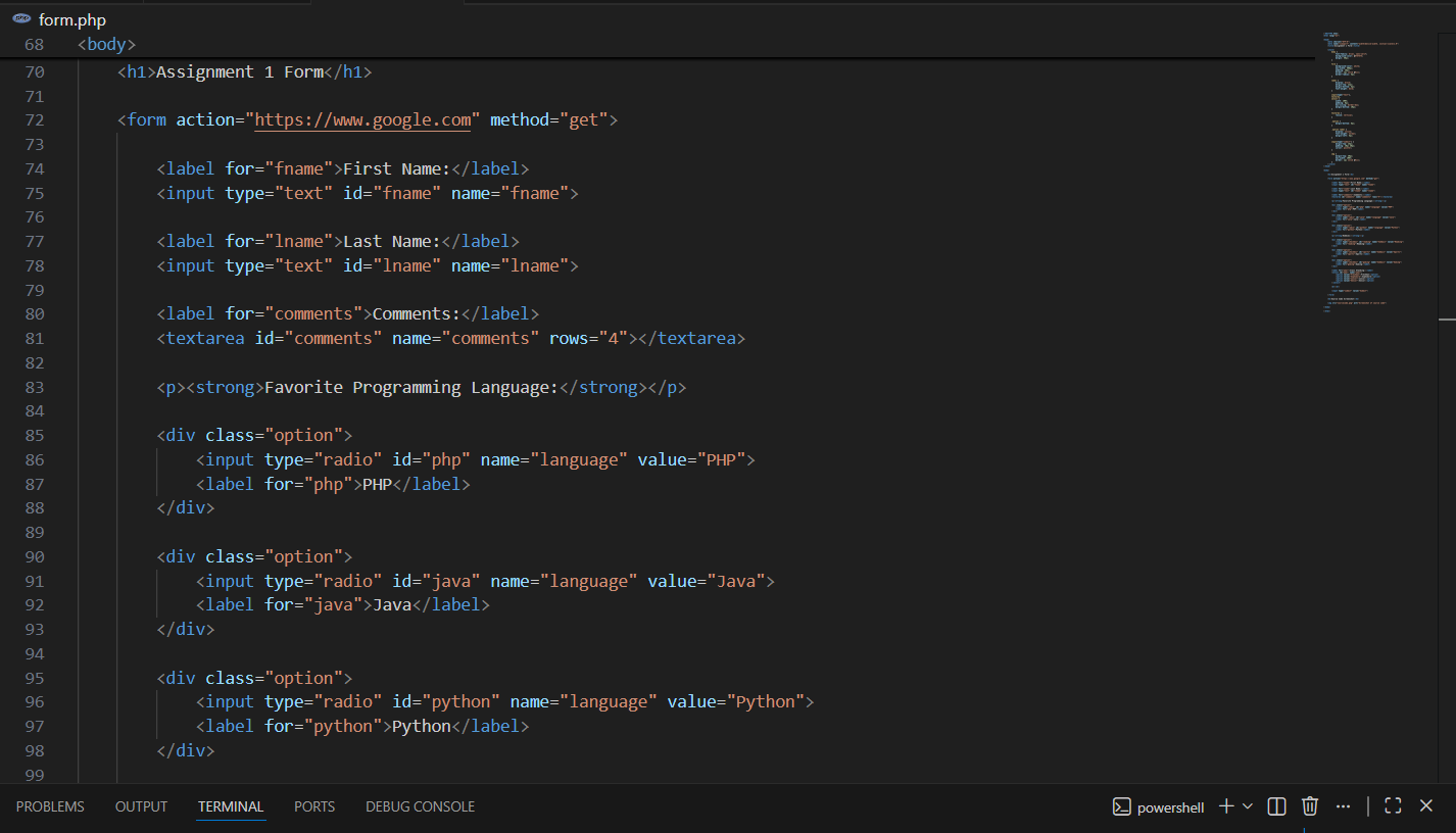Screenshot of source code